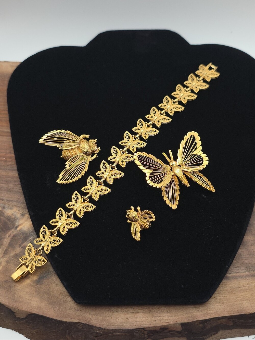 Vintage Monet Insect Brooch Pins & Bracelet Bundle Figural Butterfly Bee